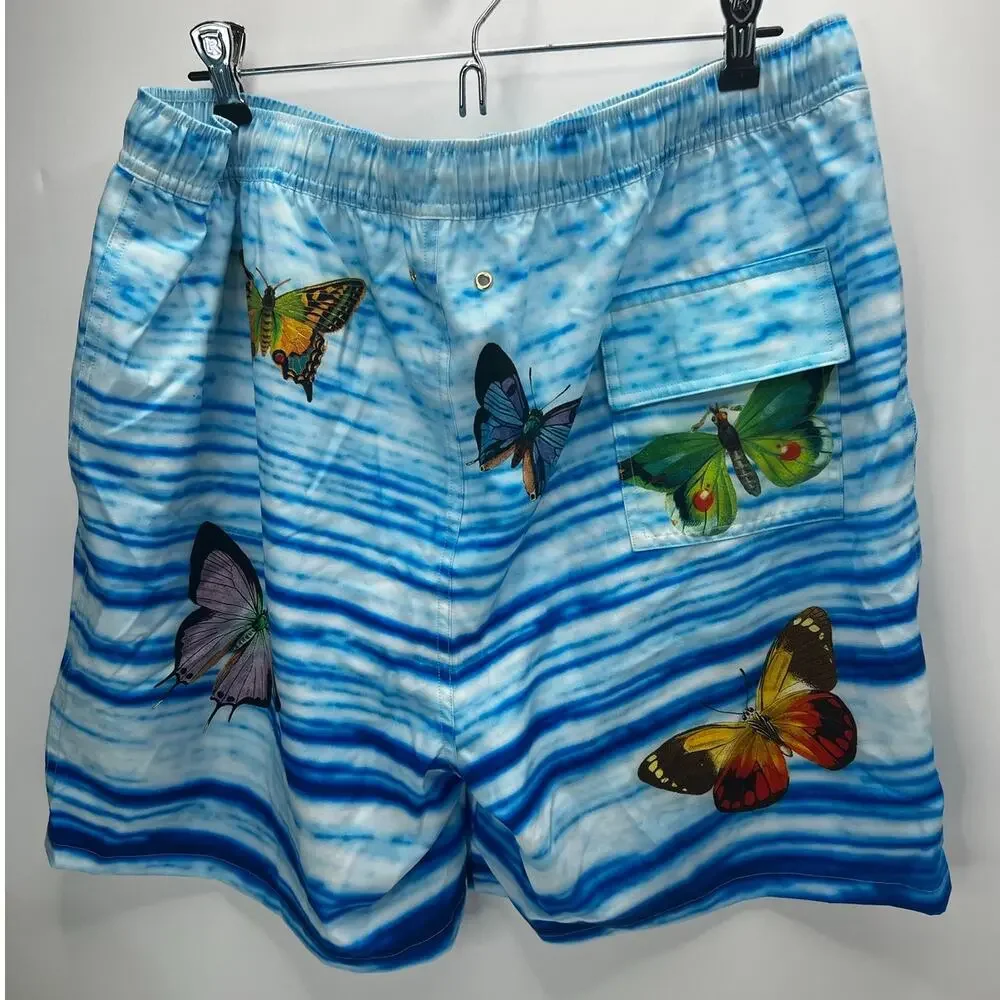 Johnny Was Costal Azul Butterfly Swim Trunks with Liner Blue Ombre Men’s XL NWT